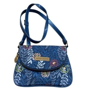 Brakeburn Floral Crossbody Blue Botanical Print‎ Zipper Fold Over Closure Purse